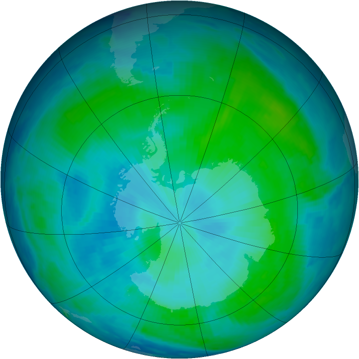 Antarctic ozone map for 07 February 1997